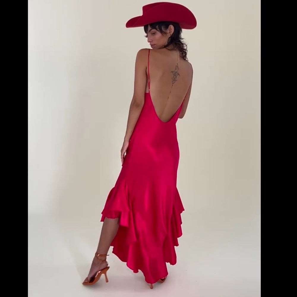 100% Silk Rabot Dress Women S Hot Pink Paloma Maxi Dress Drop Back Flutter Hem